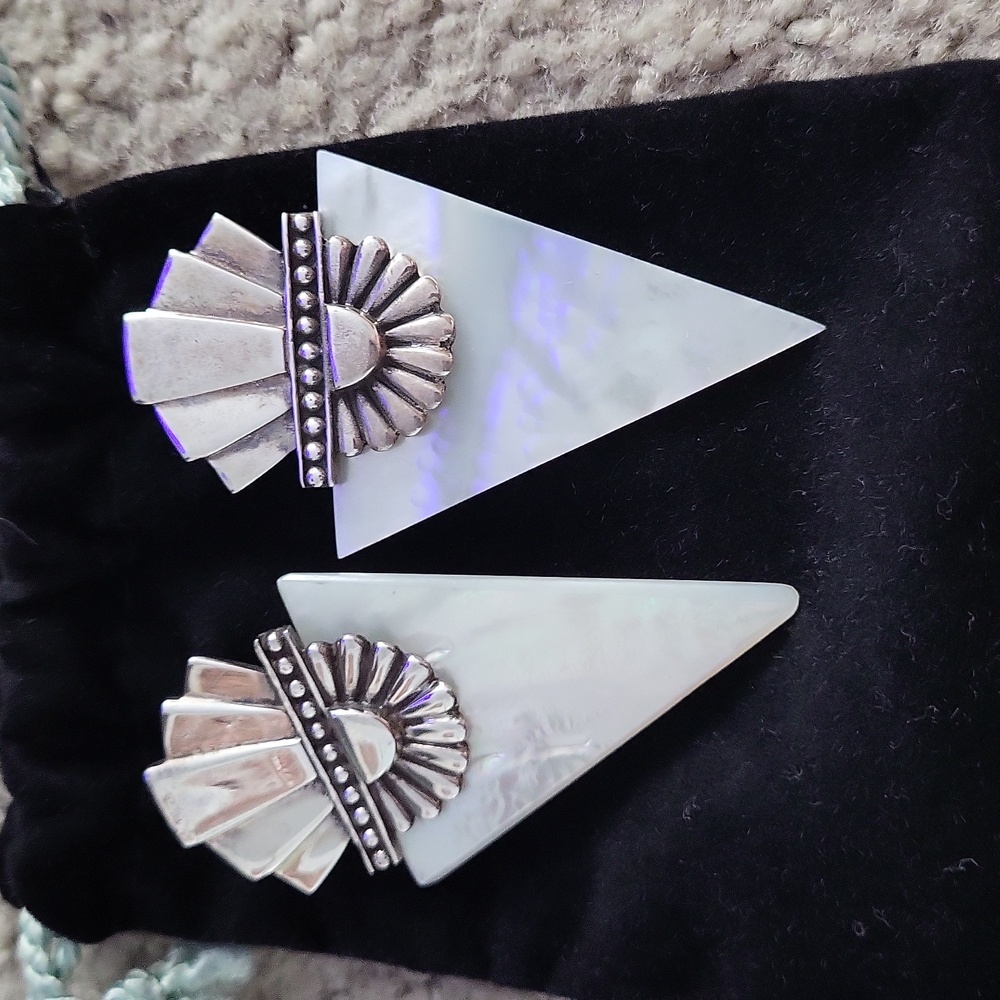 Silver and shell pierced earrings